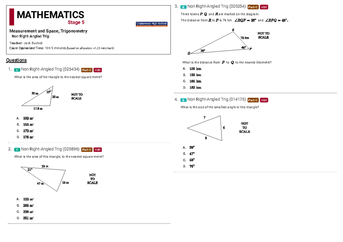 Mathematics B Non Trig (003254) Path C Exam Questions & Solutions - Studocu