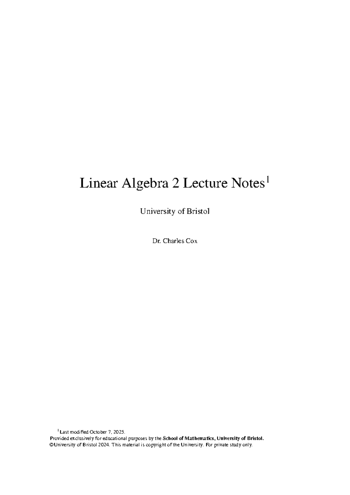 Linear Algebra 2 Lecture Notes (LA2) - University of Bristol - Studocu