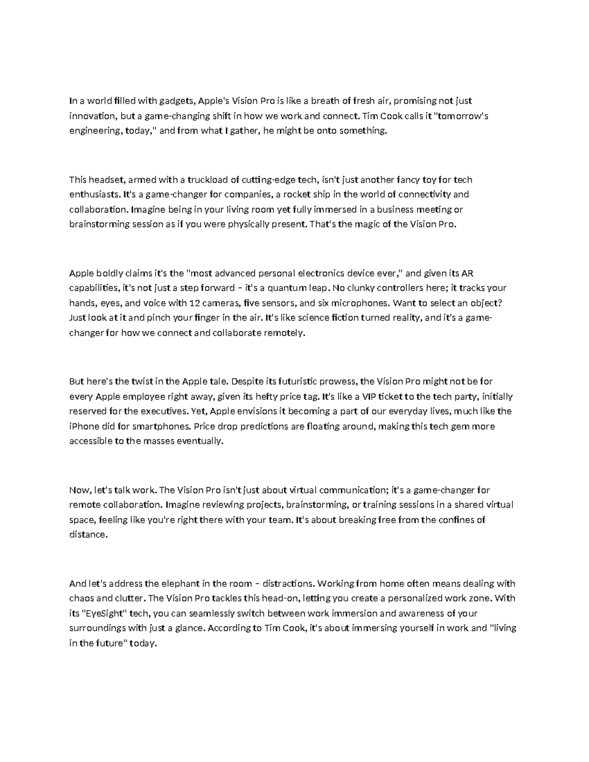 Apple Vision Pro: Innovating Remote Collaboration & Workspaces - Studocu