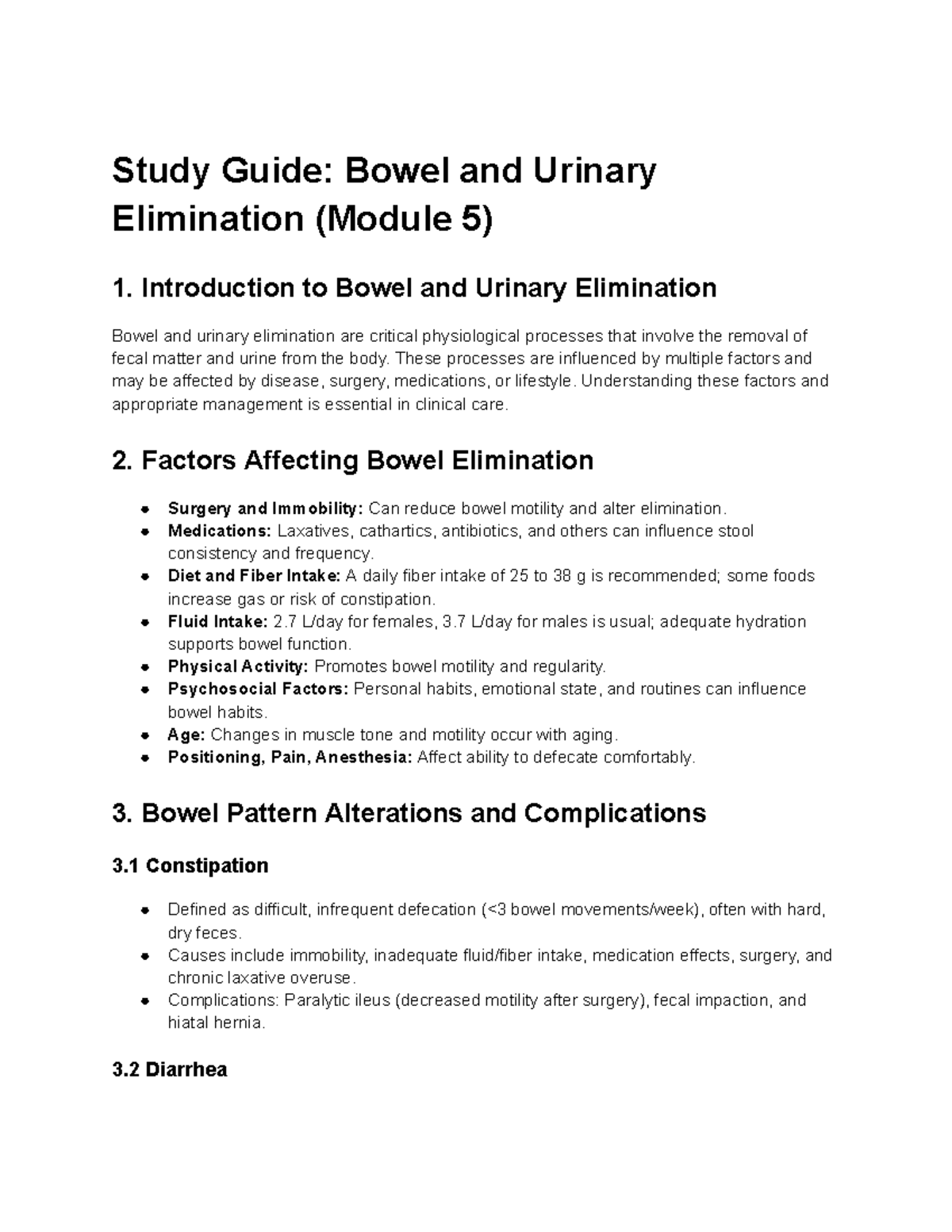 Study Guide: Bowel and Urinary Elimination (Module 5) - Studocu
