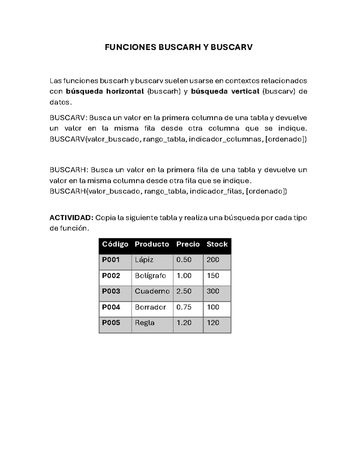 Funciones BUSCARH y BUSCARV: Ejercicios y Aplicaciones en Excel - Studocu
