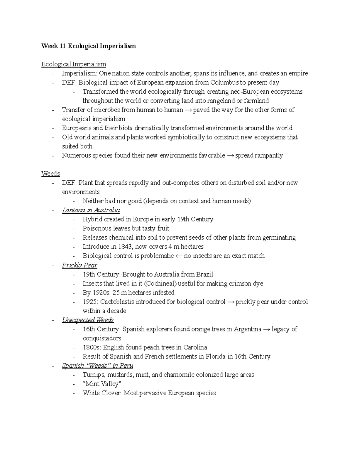 Week 11 Ecological Imperialism - Week 11 Ecological Imperialism ...