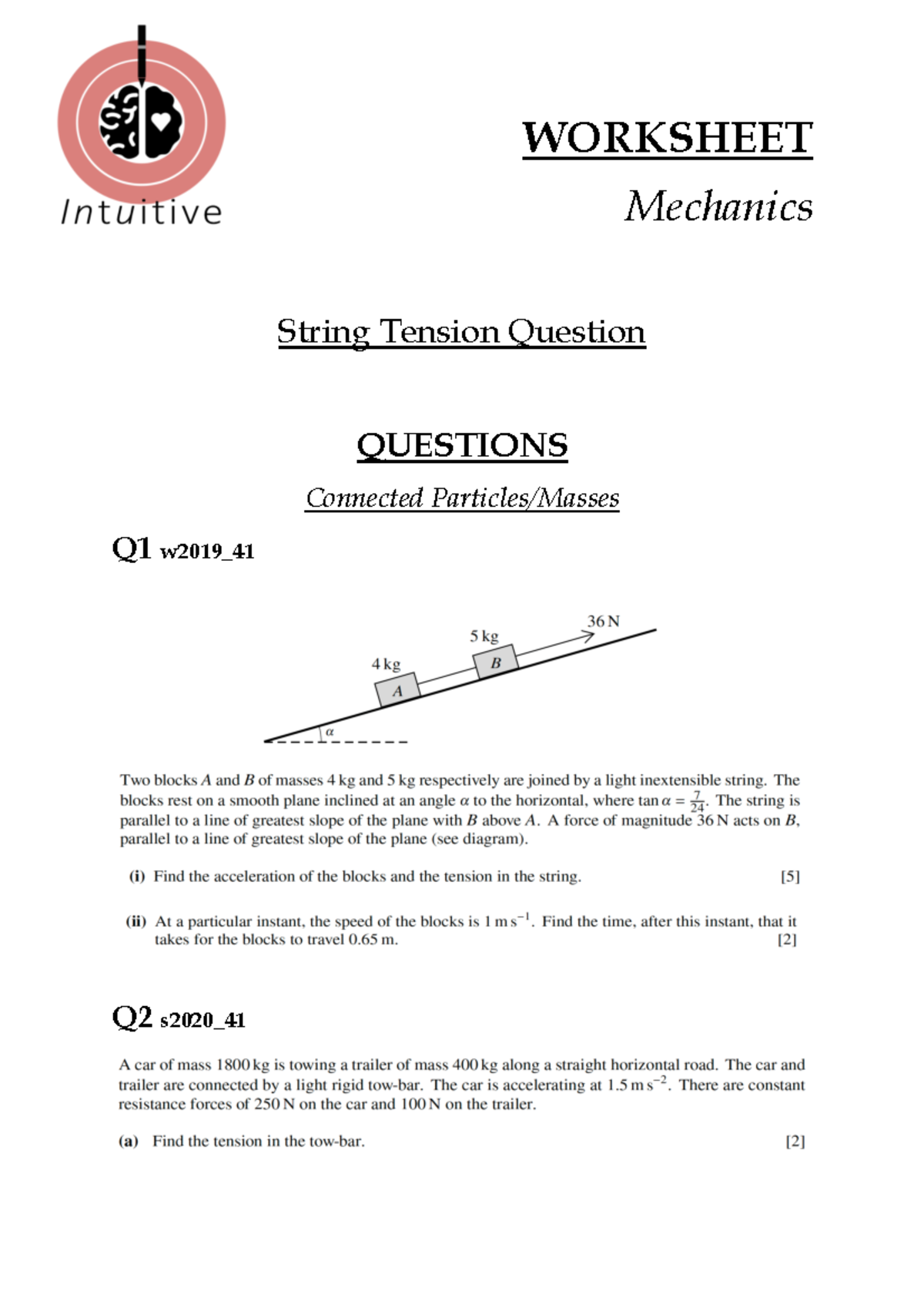 Forces - String Tension - Worksheet - Chemistry - WORKSHEET Mechanics ...