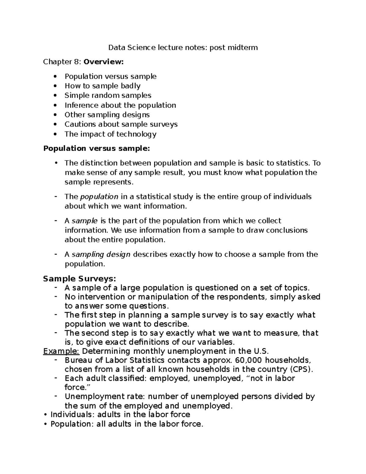 Data Science lecture notes - To make sense of any sample result, you ...