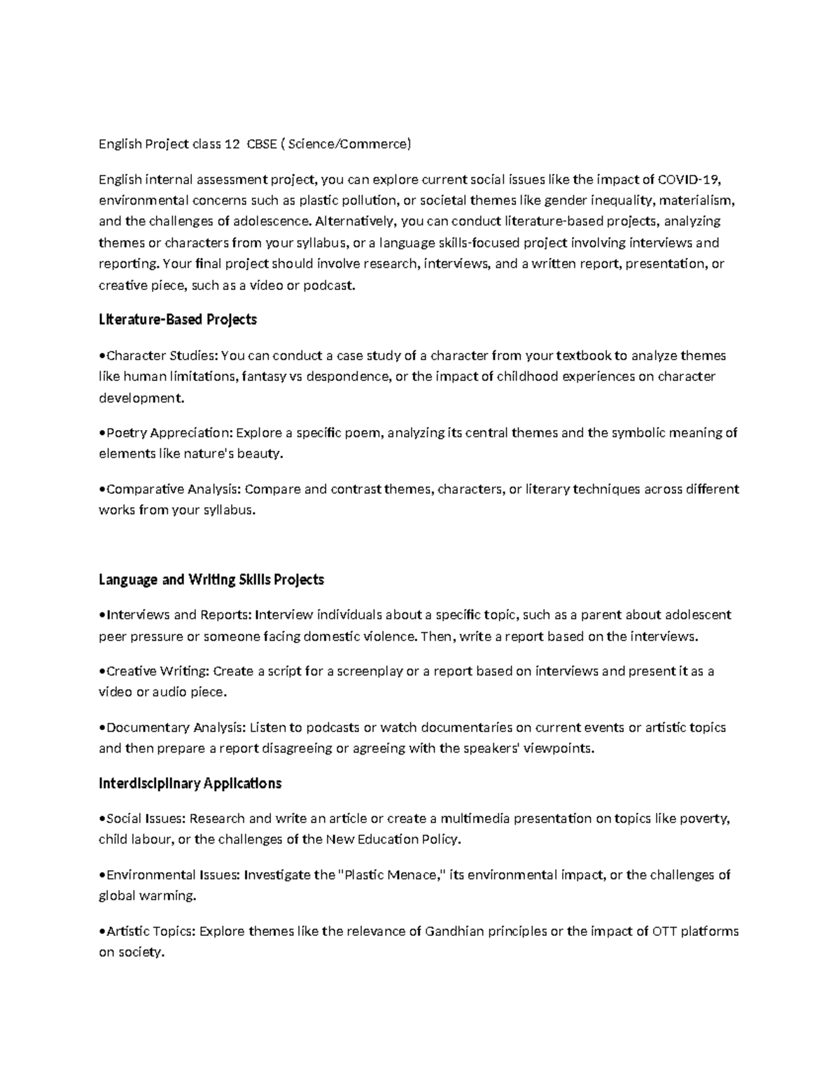 English Project for Class 12 CBSE: Social Issues & Literary Analysis ...