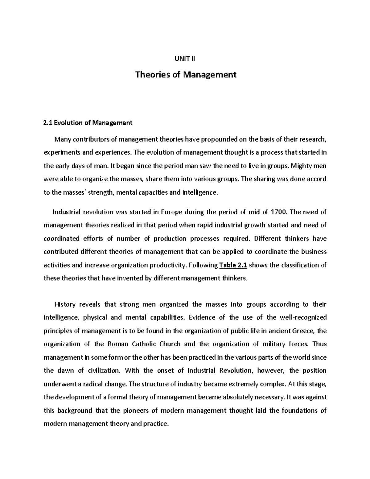 Chapter 2 PM Notes: Theories of Management and Their Evolution - Studocu