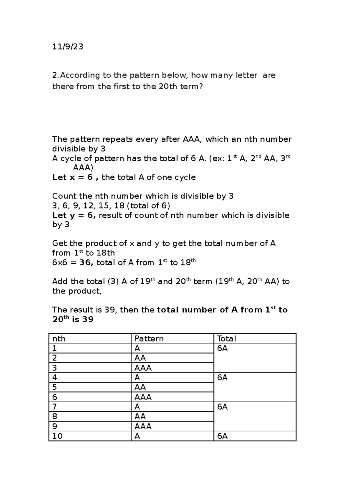 Mathematical Patterns - Counting Letters in Sequence (Revise-Solution ...