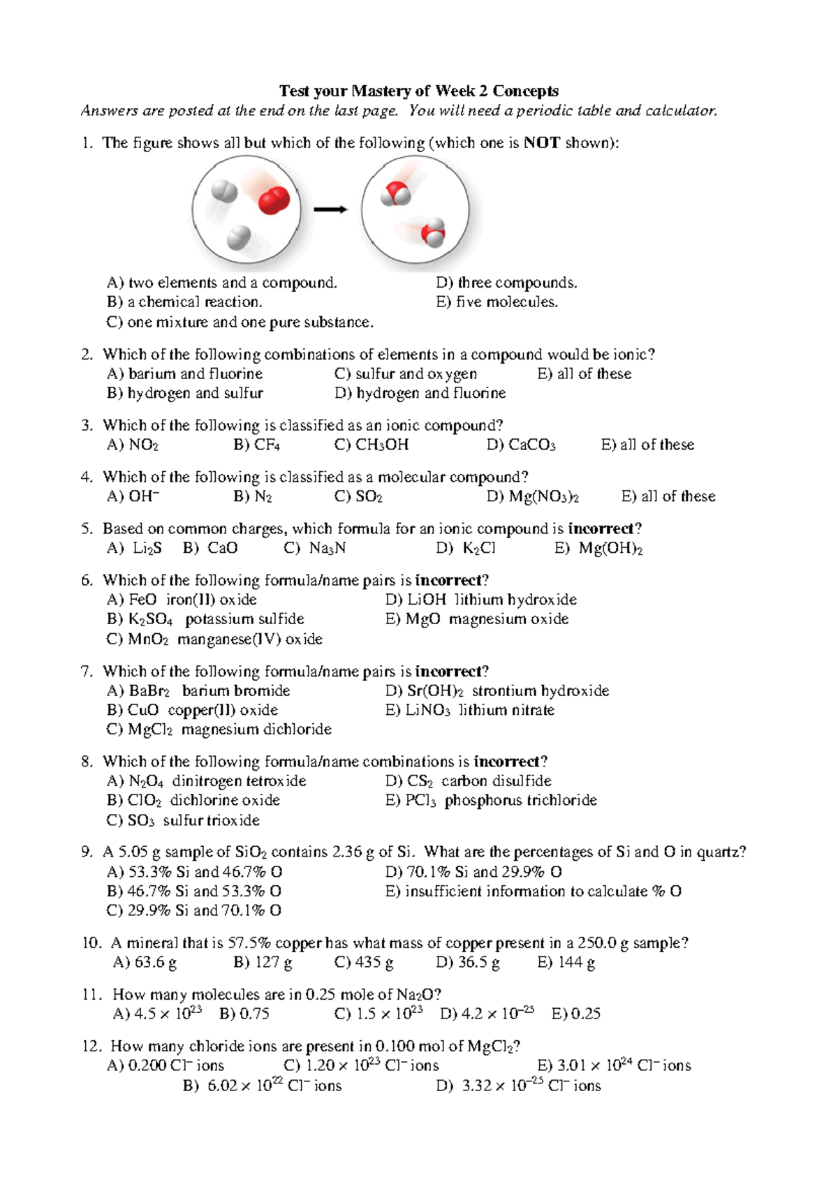 CHM+2045+Week+2+Practice+Questions - Test your Mastery of Week 2 ...
