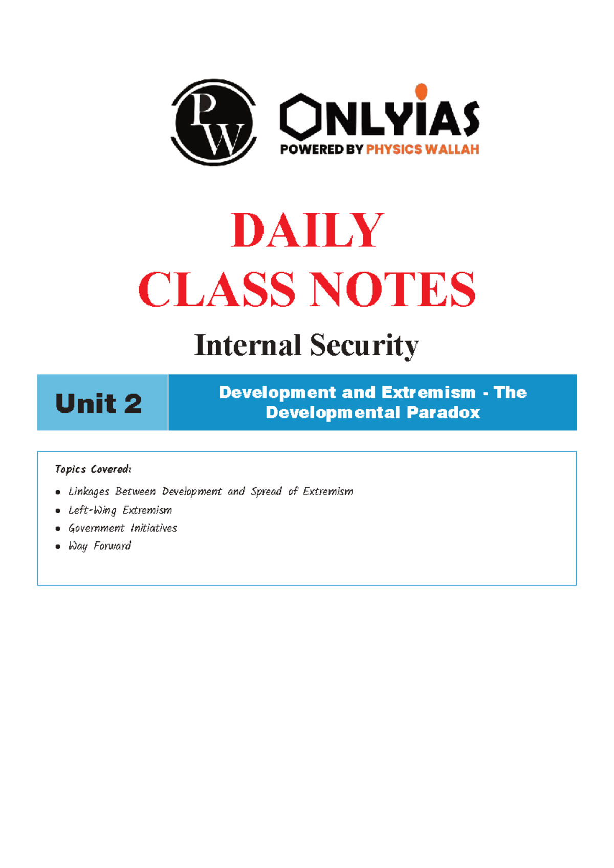 Internal Security Class Notes: Unit 2 - Development & Extremism - Studocu