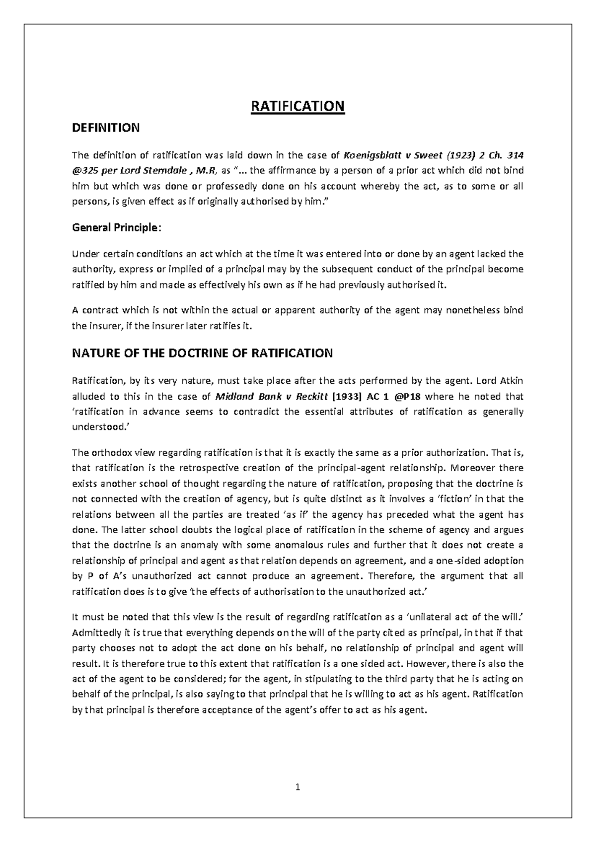Ratification in Agency Law: Understanding the Principles and ...