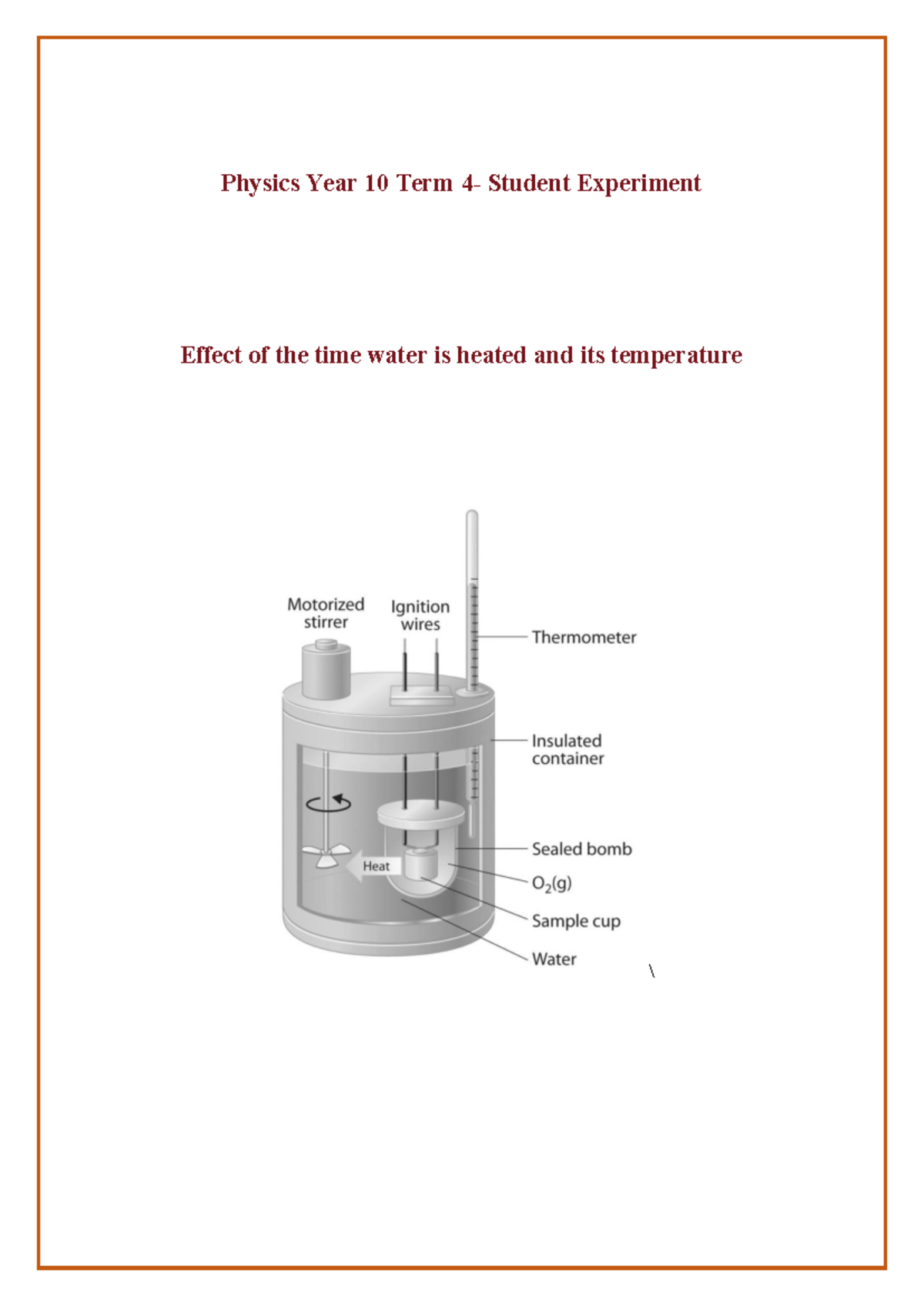 Physics Year 10 Term 4 - Student Experiment on Heating Water in ...
