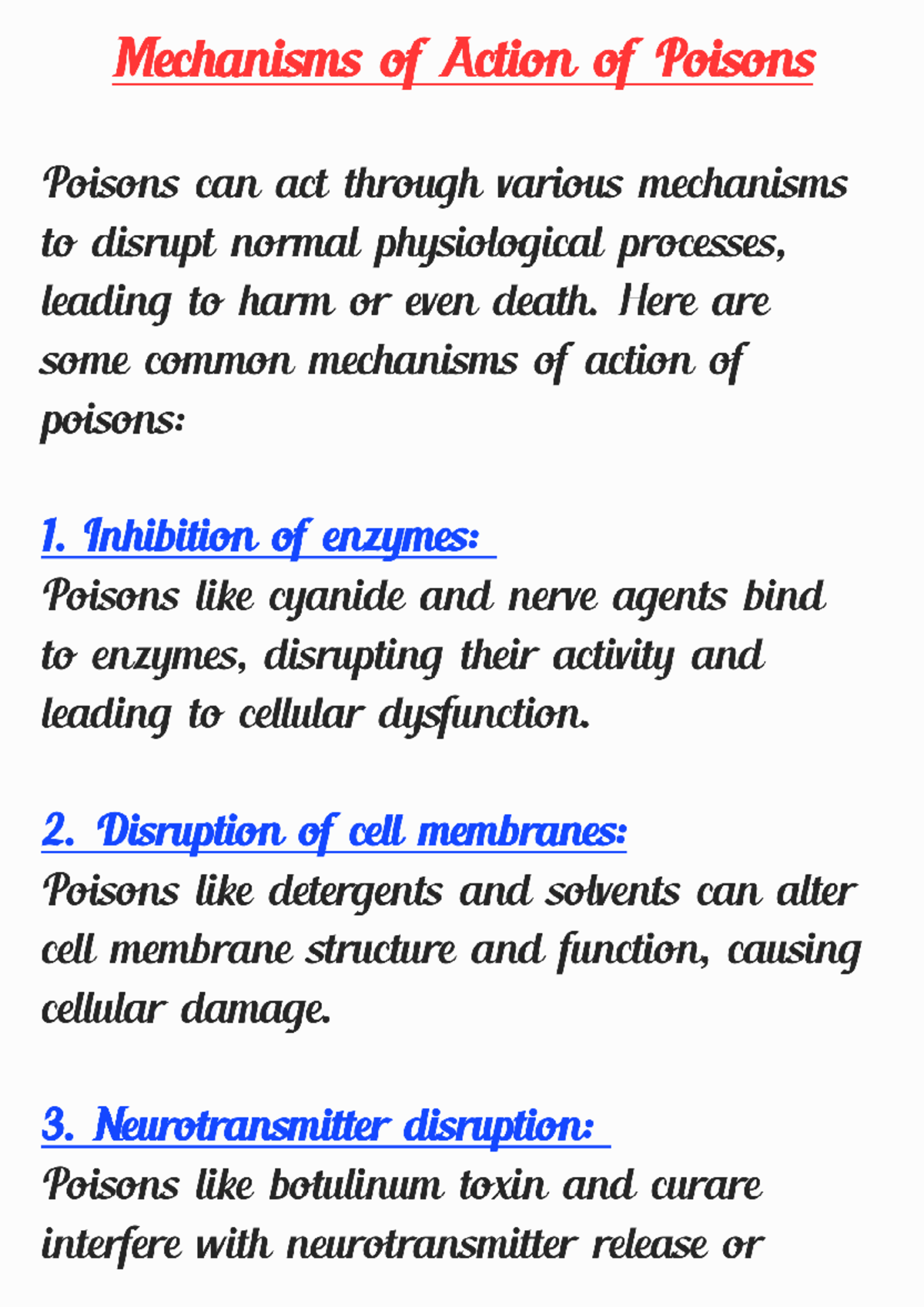 Mechanisms of Action of Poisons: Disruption of Physiological Processes ...