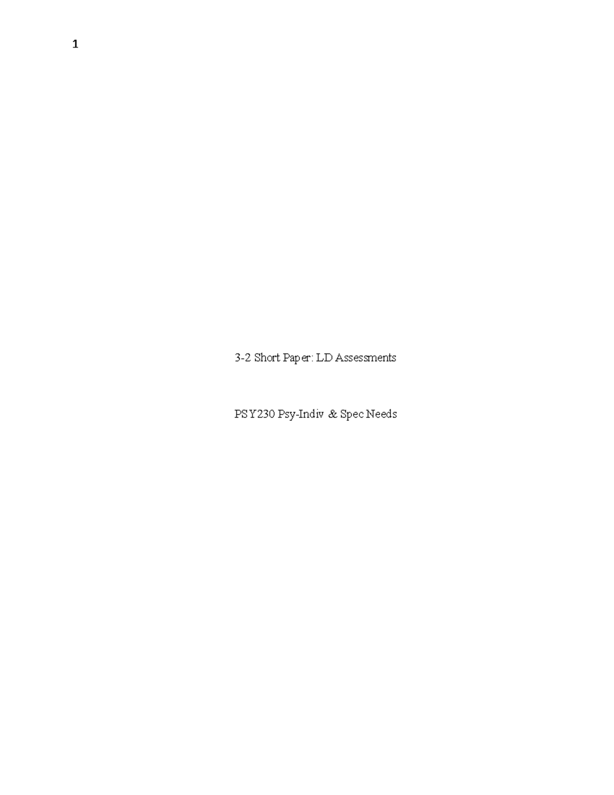 Psy2302 - Short Paper on LD Assessments and Response Models - Studocu