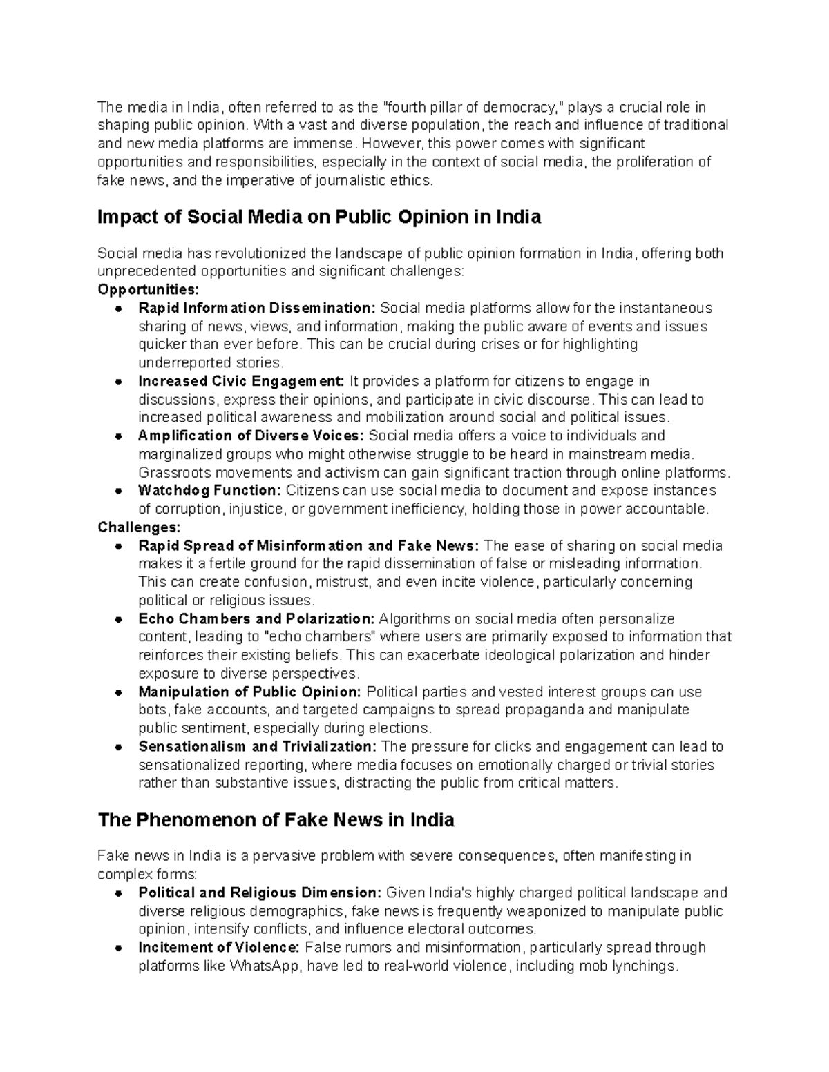 Media and Its Influence on Public Opinion in India: A Comprehensive ...