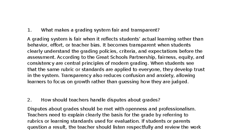 Grading Fairness & Transparency: Key Principles & Practices - Studocu