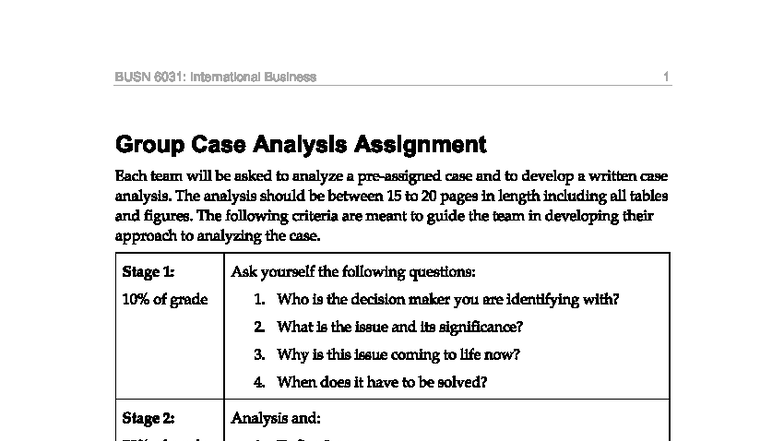 BUSN 6031: Group Case Analysis Guidelines for International Business 1 ...