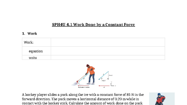 SPH4U 4.1 Work Done by a Constant Force: Calculations & Examples - Studocu