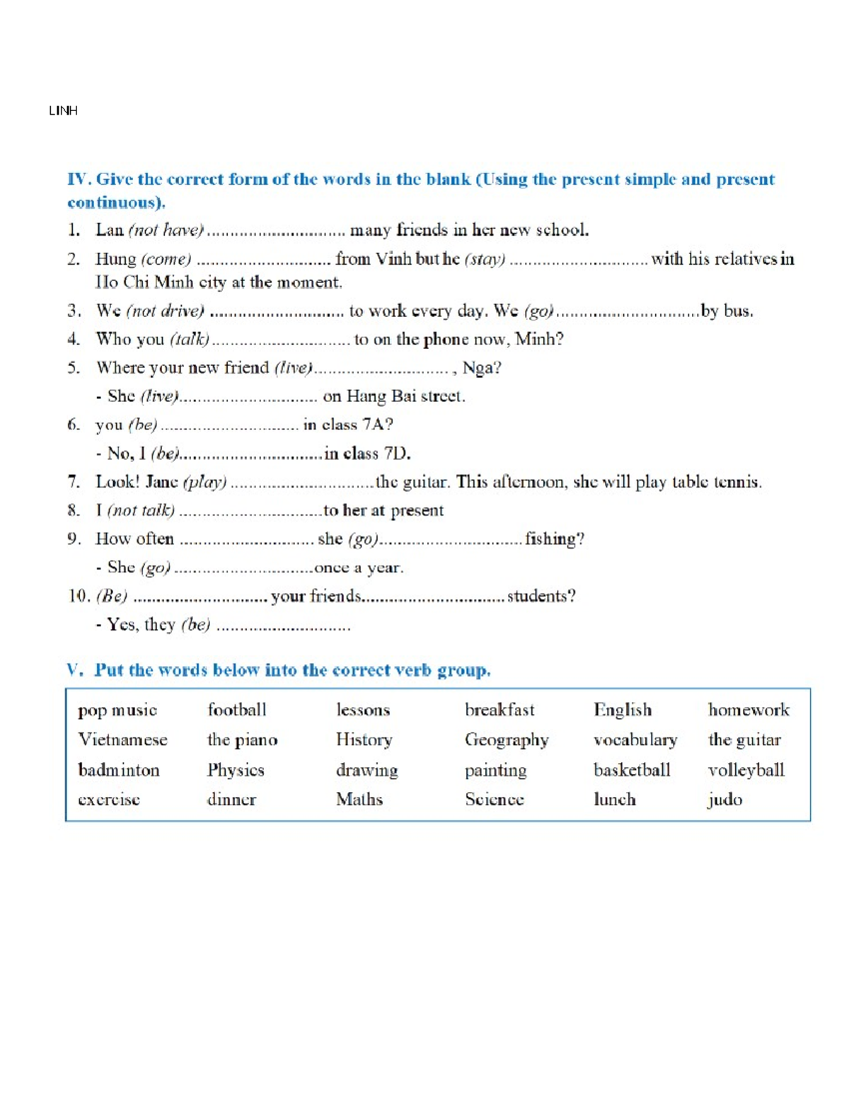 RV UNIT 1 - Review of Present Simple & Continuous for Grade 6 - Studocu