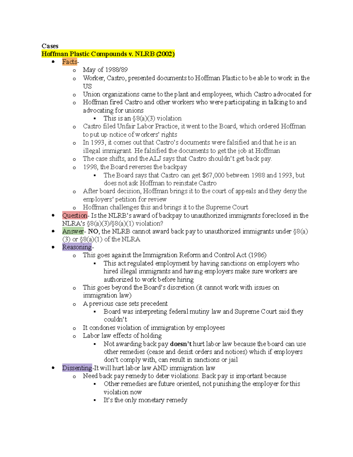 Labor Law Final Exam Review: Key Cases and Concepts Overview - Studocu