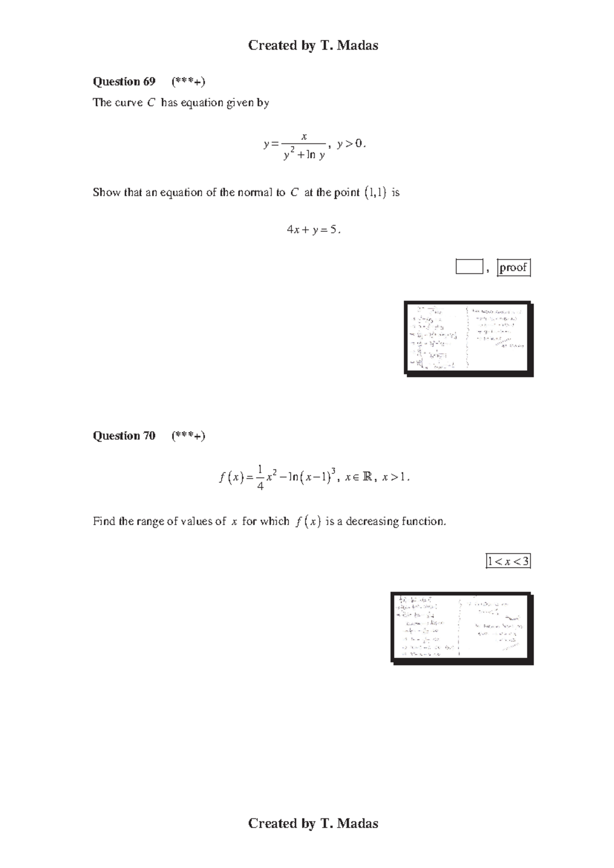 C3B Differentiation Practice: Normal Equations & Decreasing Functions ...