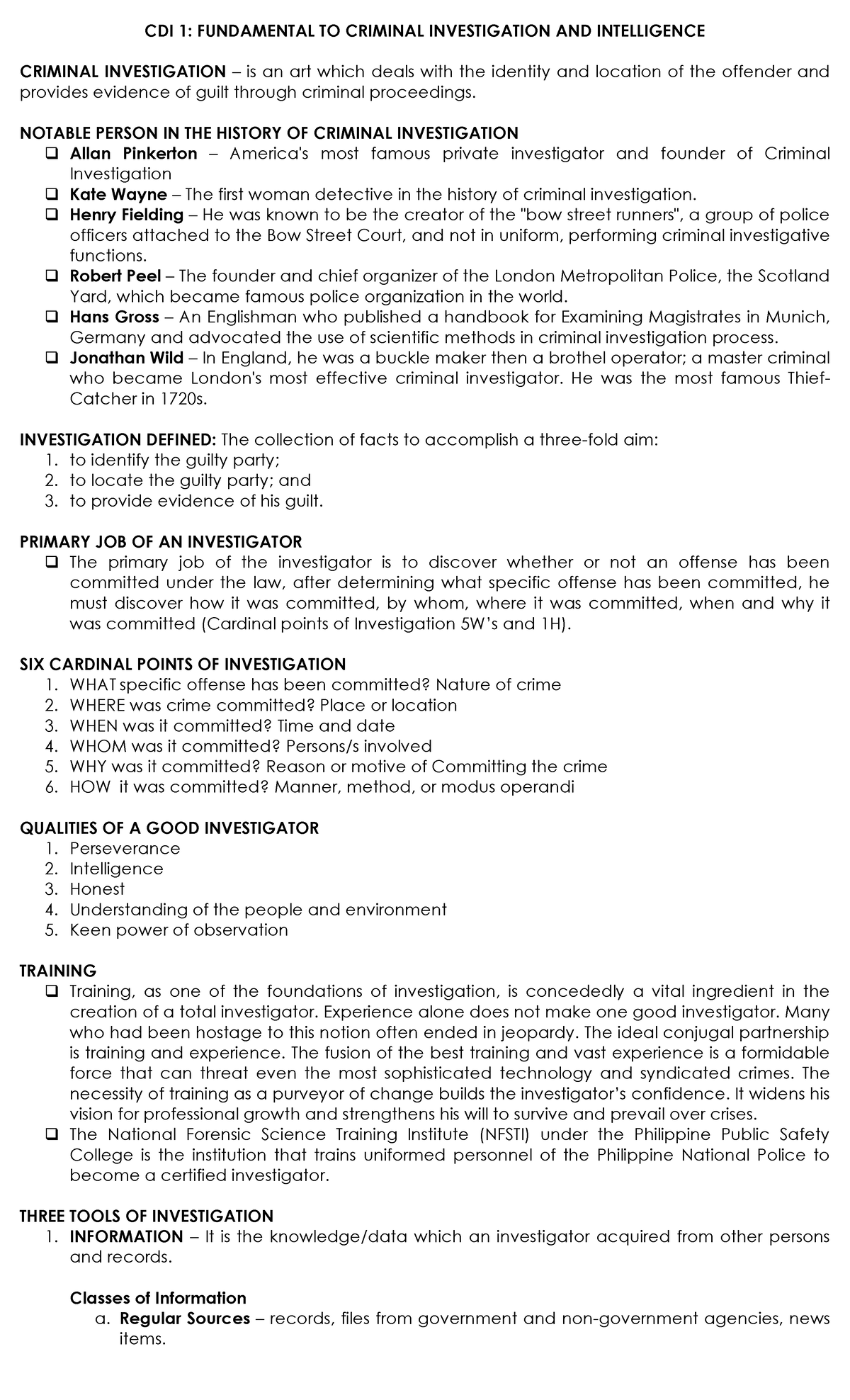 CDI 1: Core Concepts in Criminal Investigation and Intelligence - Studocu