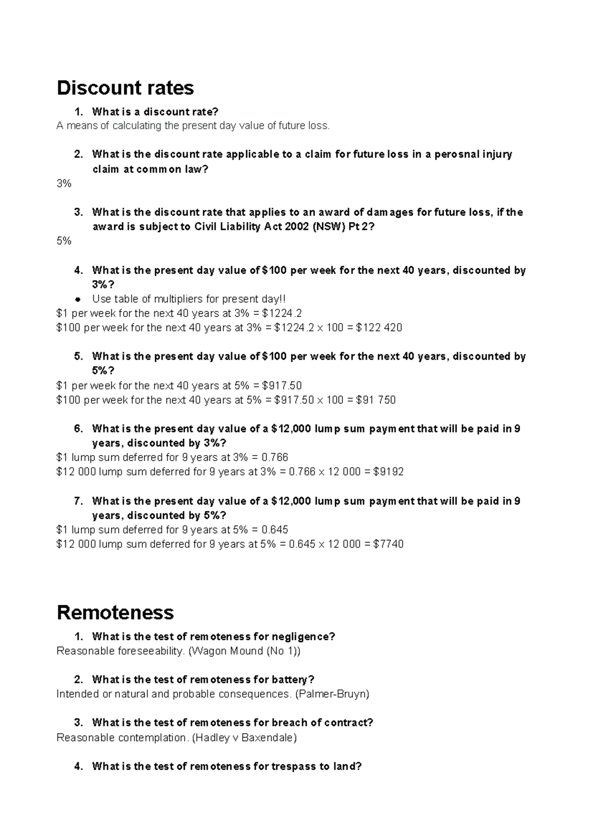 Remedies QUIZ Q's - Quiz tutorial answers - Discount rates 1. What is a ...