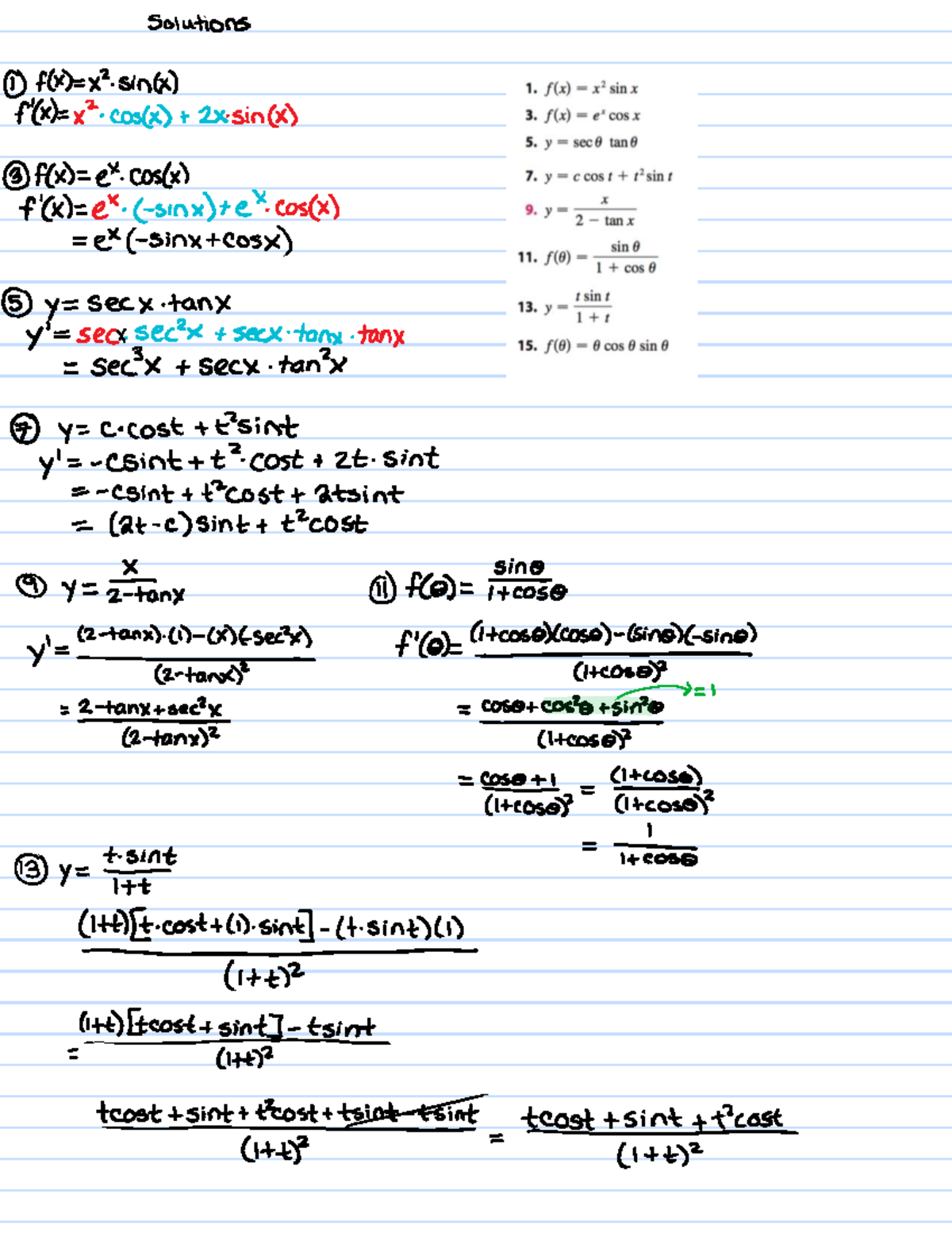 Solutions - Practice with Trig Derivatives (MATH 101) - Studocu