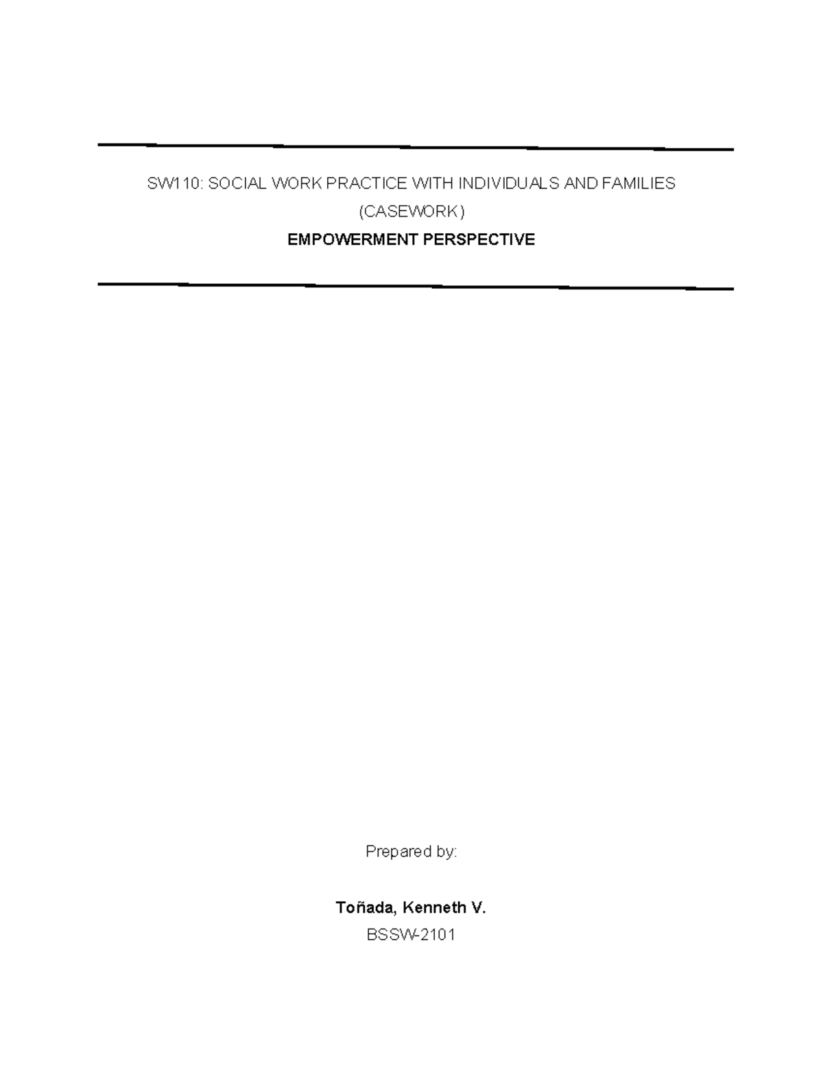 SW110: Empowerment Theory in Social Work Practice (Casework) - Studocu