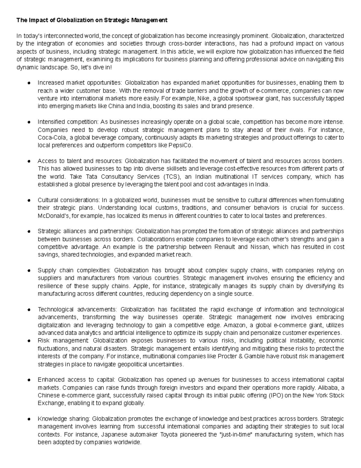 The Impact of Globalization on Strategic Management - Globalization ...