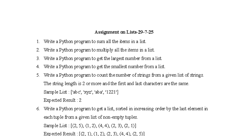 Python Programming Assignment: List Functions and Operations - Studocu