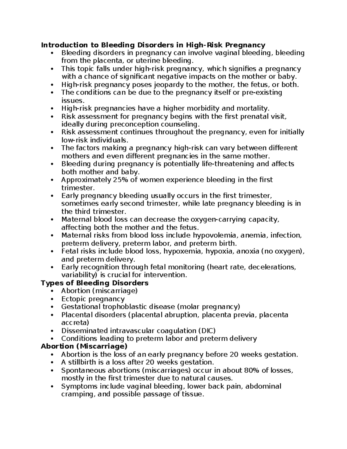 Exam 2 class room lecture notes Introduction to Bleeding Disorders in ...