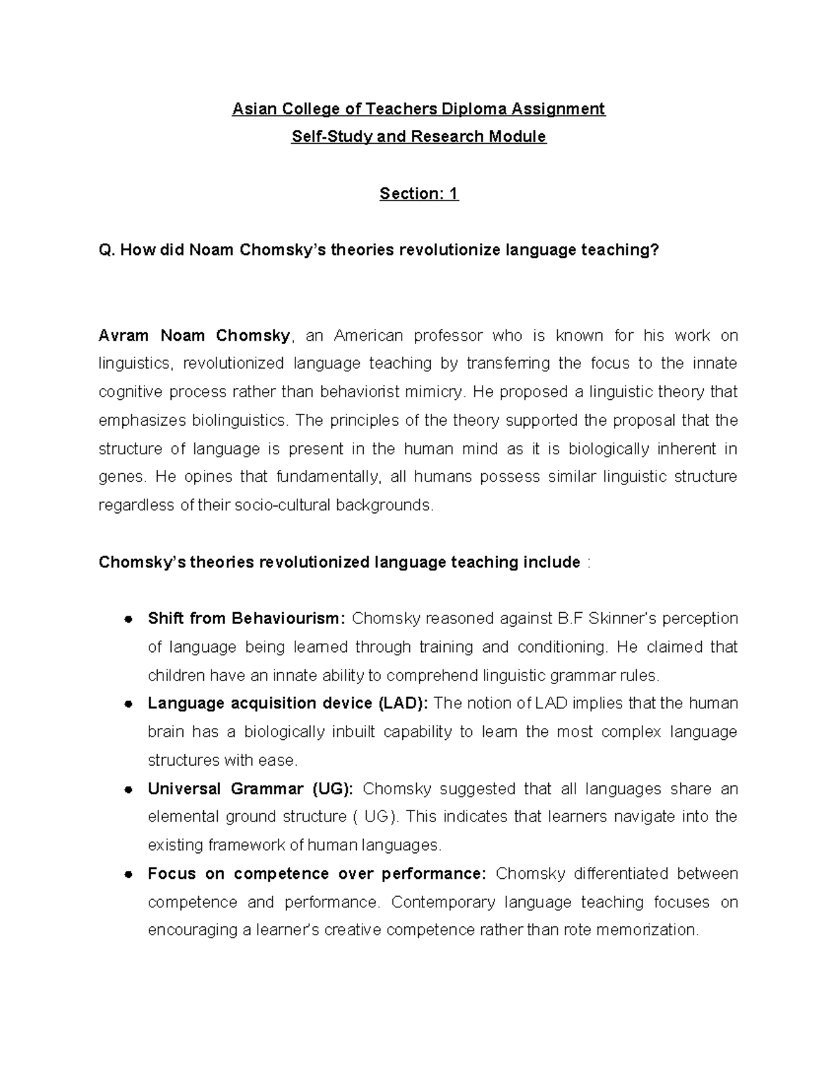 Research Module Assignment: Noam Chomsky's Impact on Language Teaching ...
