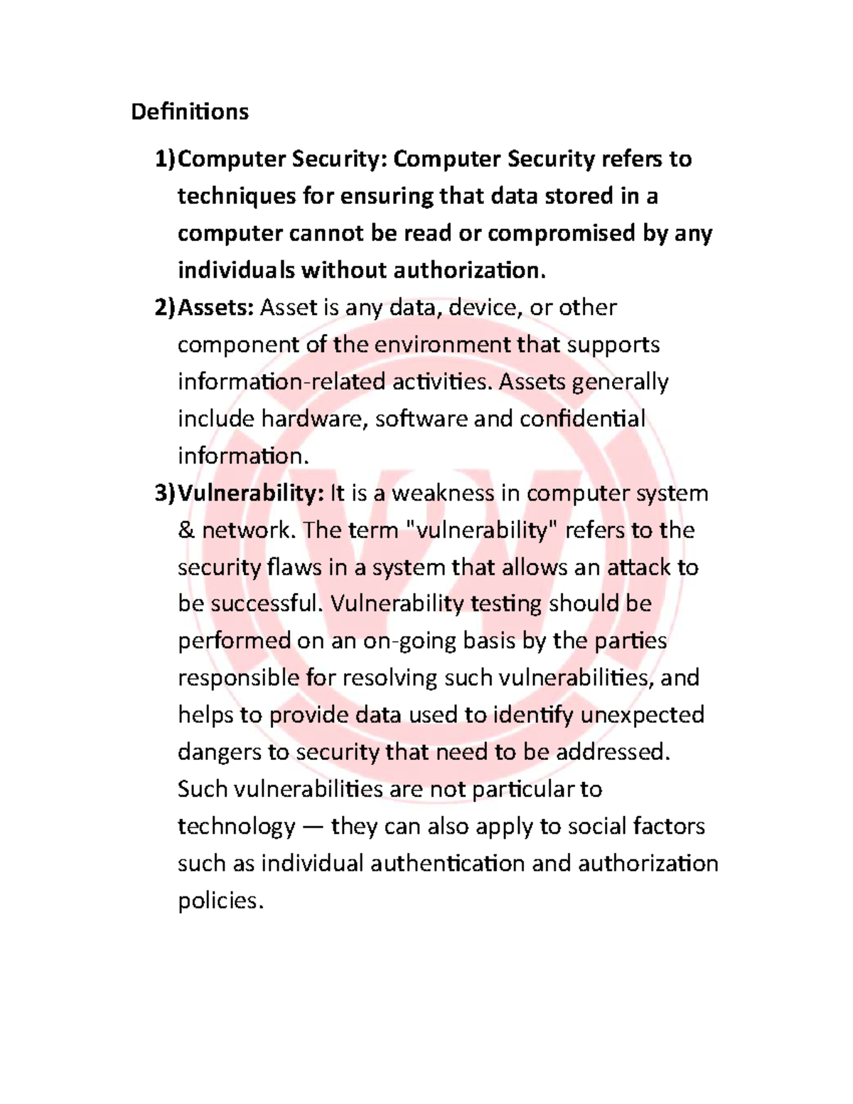 IN NIS Definitions: Key Concepts in Computer Security - Studocu