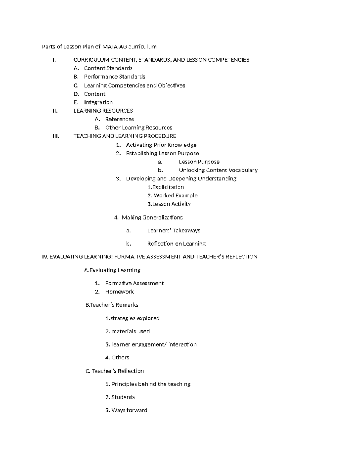 LP - MATATAG Curriculum Lesson Plan Components and Framework - Studocu