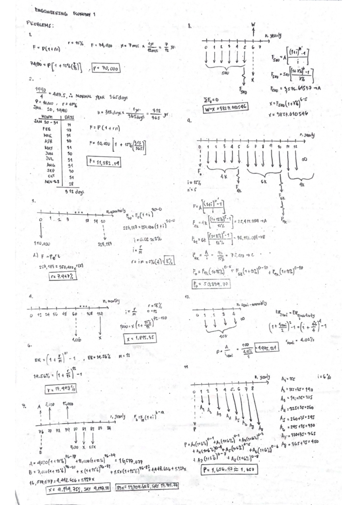 ECON 1 practice - ENGINEERING ECONOMY 1 PROBLEMS: 8. W 1, yearly 12mos ...