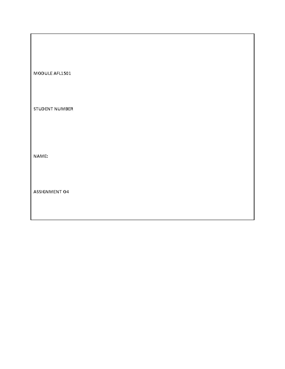AFL1501 Assignment O4: Academic Honesty Declaration and Guidelines ...