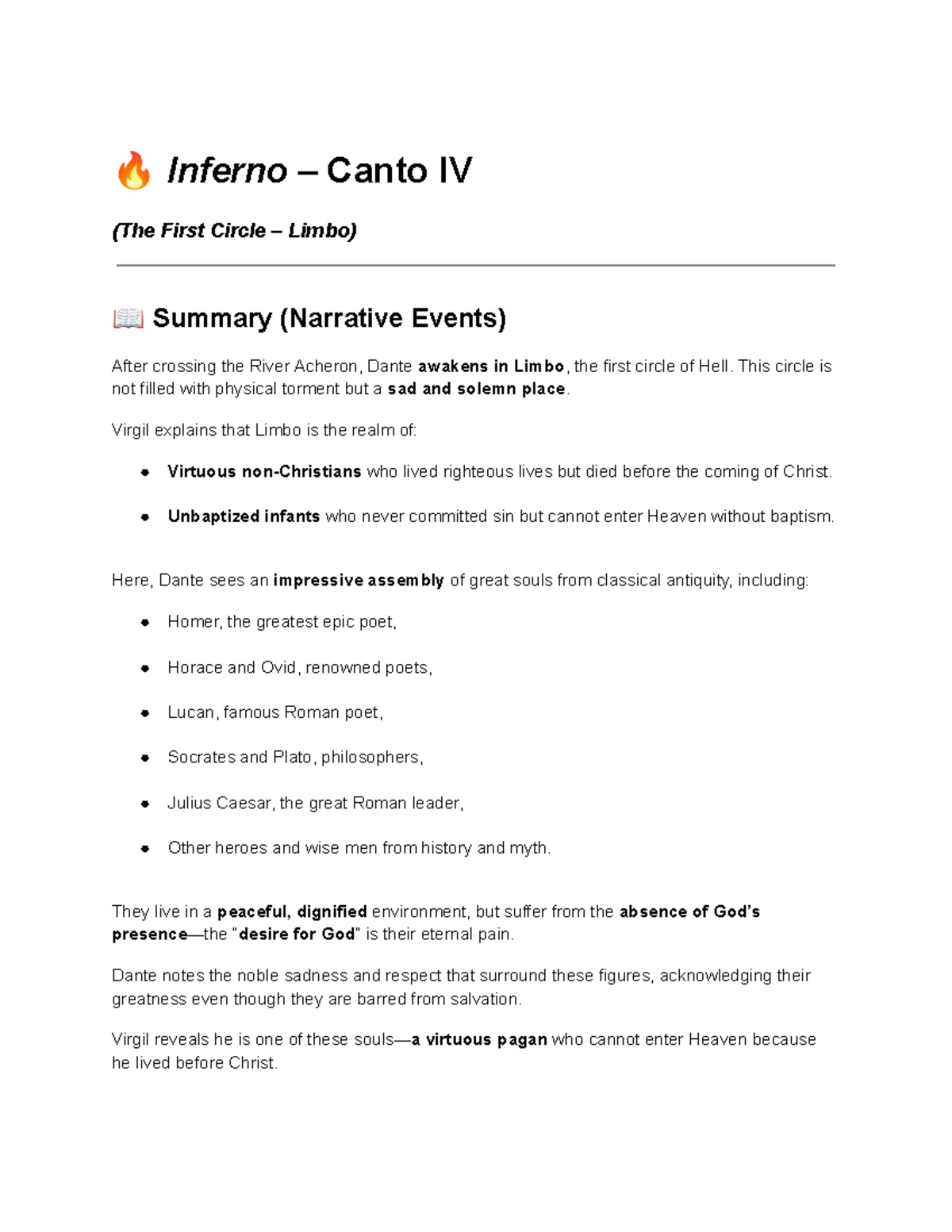 Inferno Canto IV Summary: The First Circle of Limbo Explained - Studocu