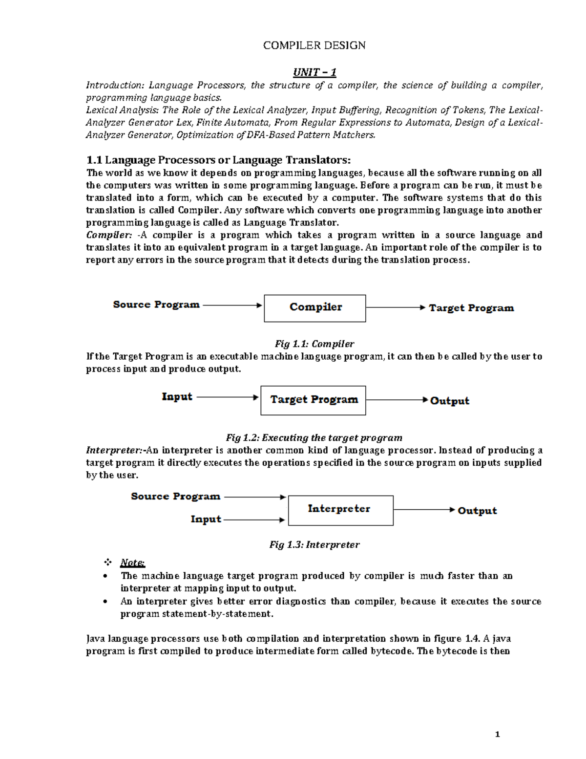 CD Compiler Design Unit 1 Notes: Language Processors & Phases - Studocu