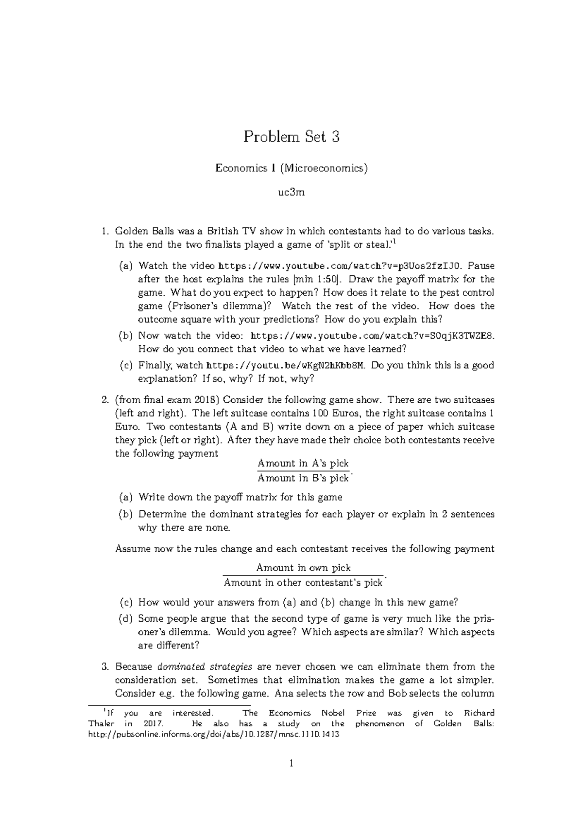ECO101: Problem Set 3 - Microeconomic Game Theory Analysis - Studocu