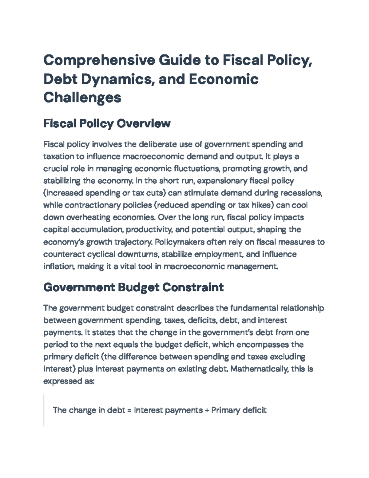 Comprehensive Guide to Fiscal Policy, Debt Dynamics, and US Challenges ...