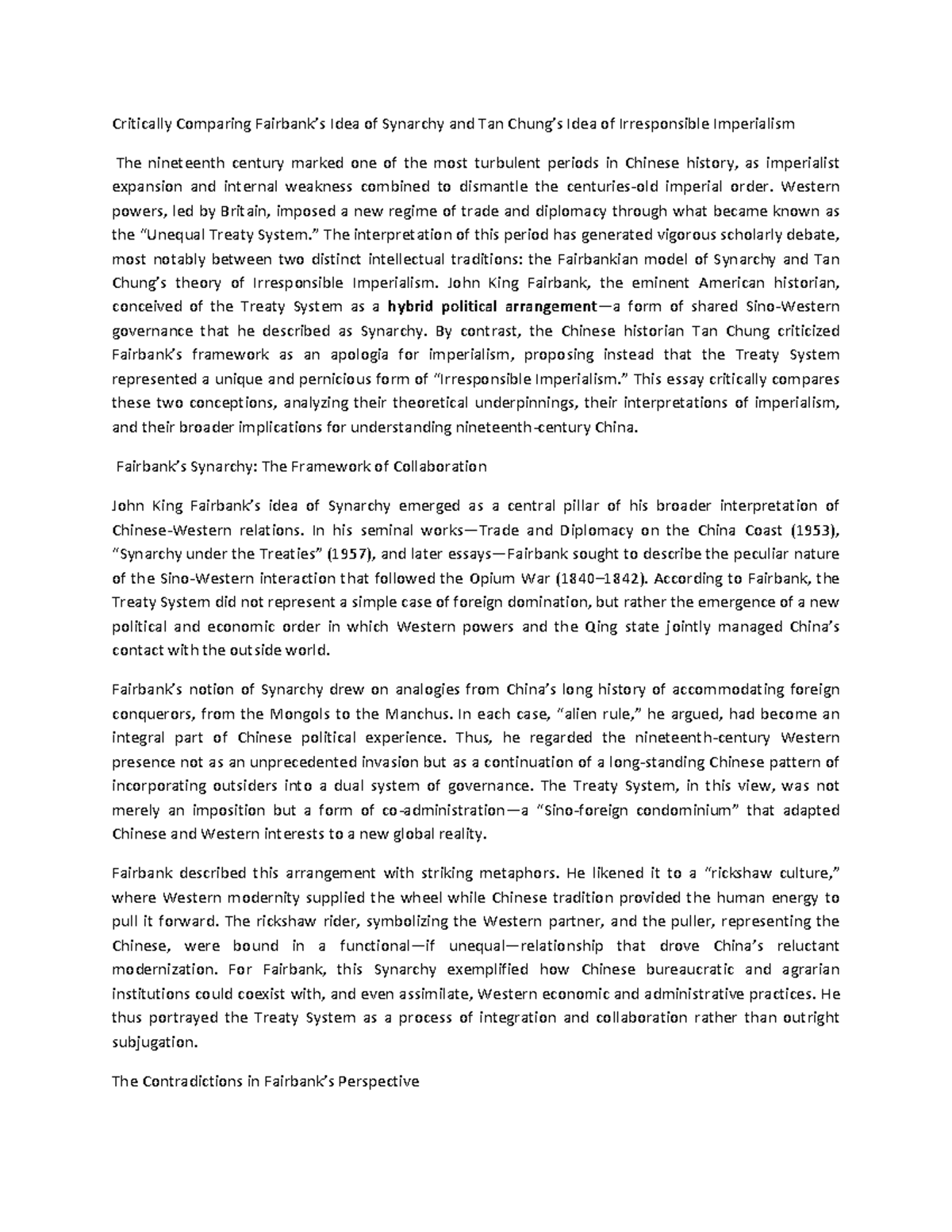 Comparative Analysis of Synarchy vs. Irresponsible Imperialism in ...