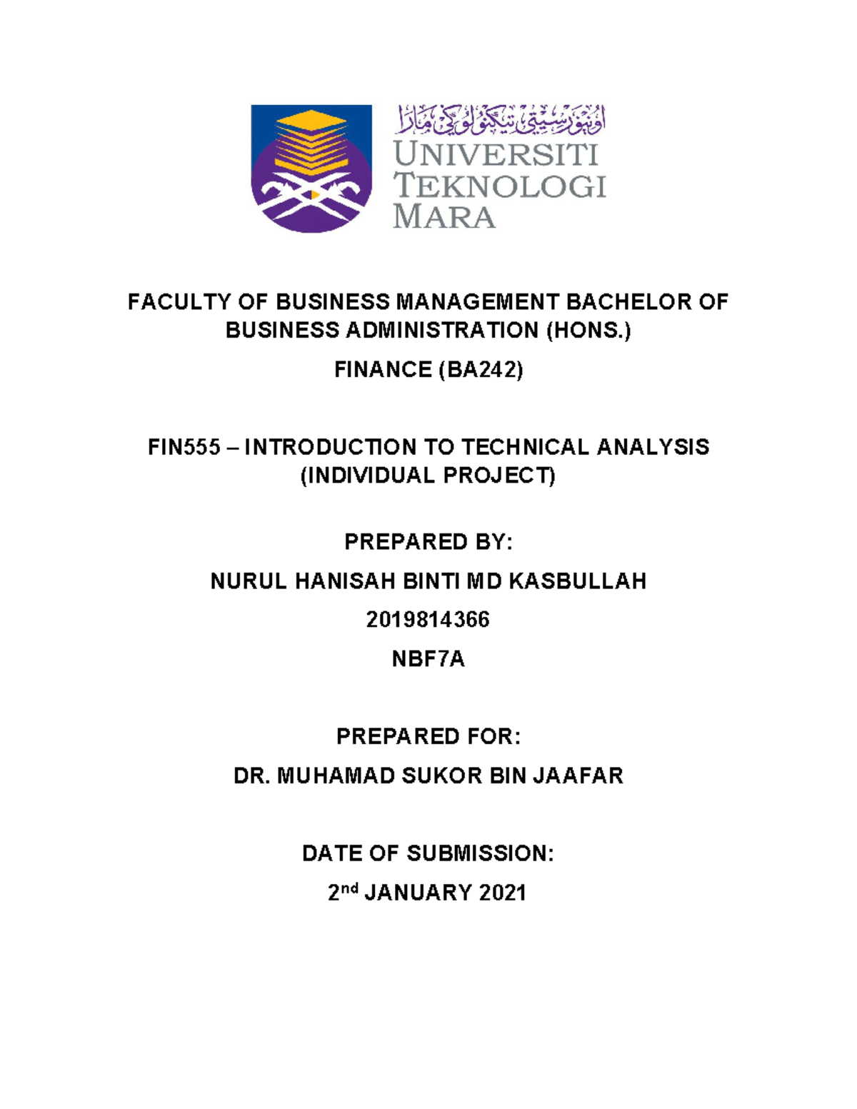 Fin555 Individual Assignment On Technical Analysis Of Stocks Studocu