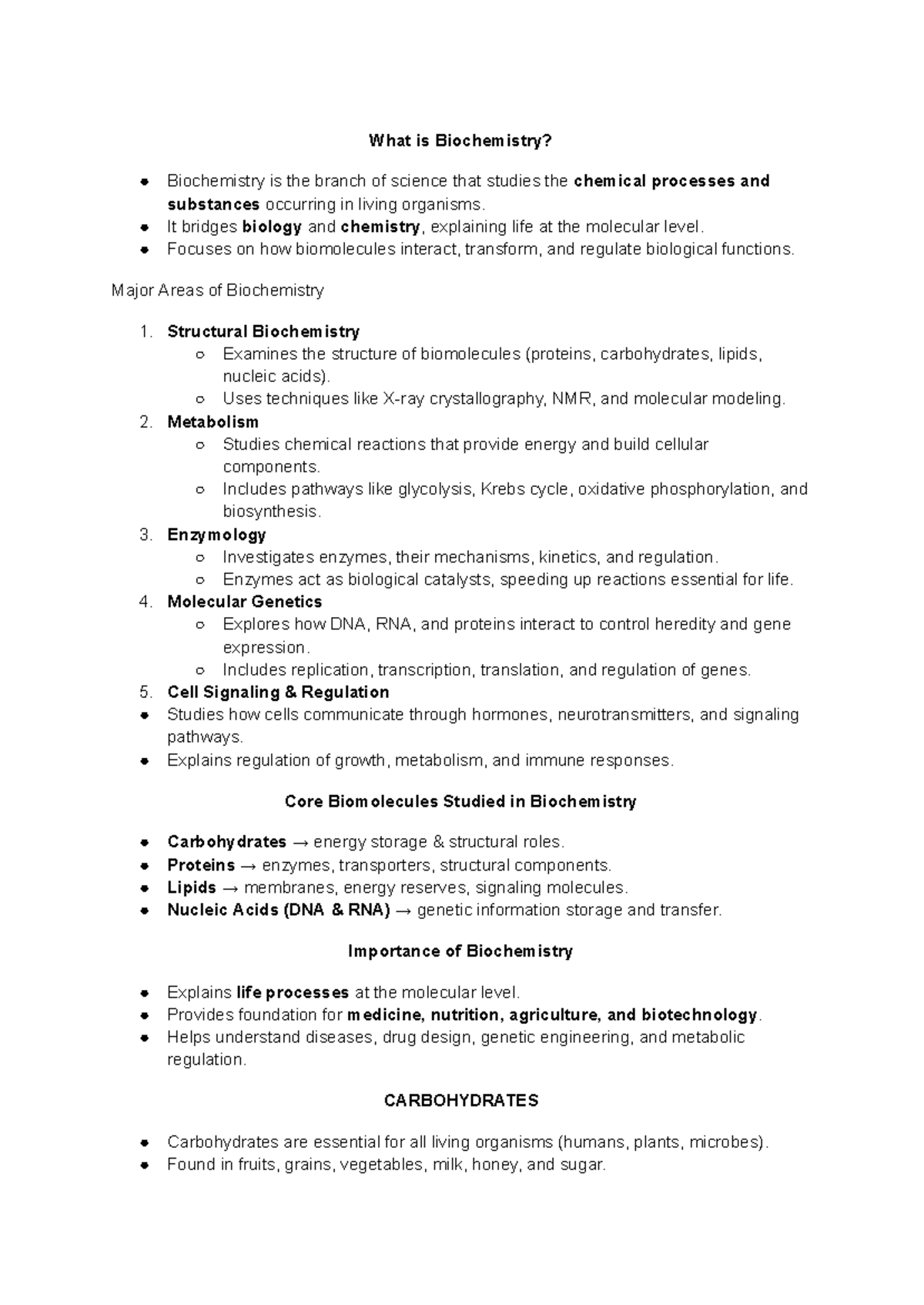 Intro to Biochem: Key Concepts and Core Biomolecules - Studocu