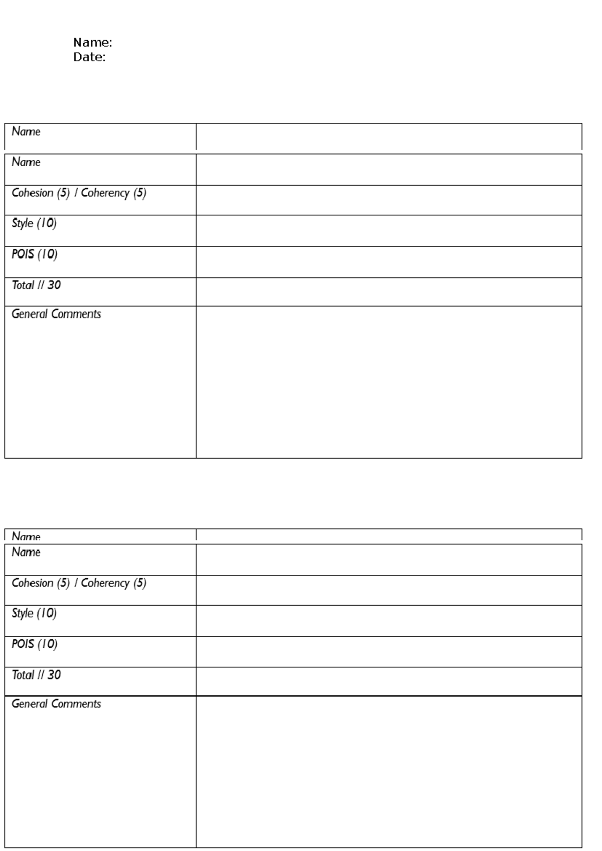 Debate Table - assds - 9609 - Name: Date: Name Name Cohesion (5 ...