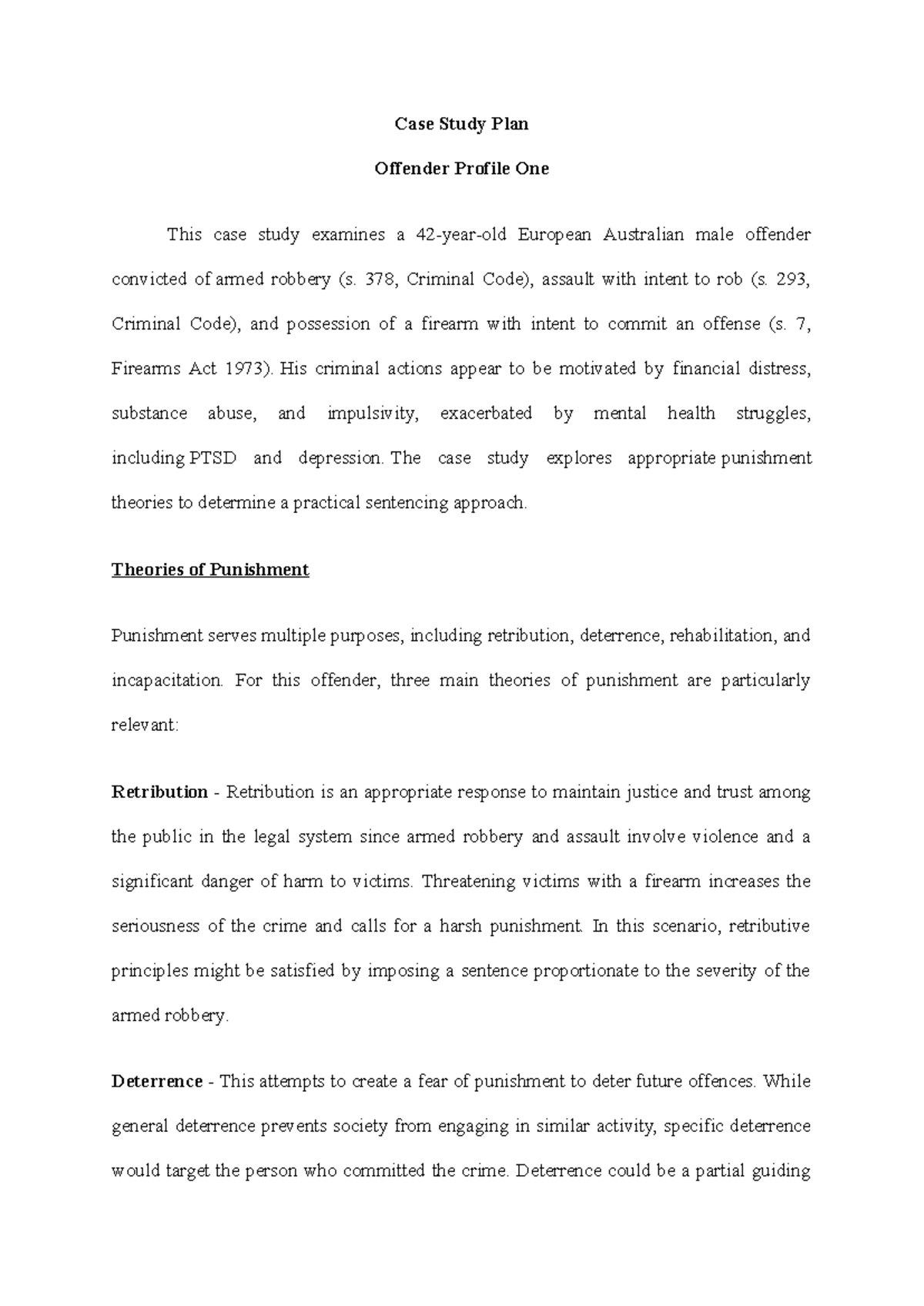 Case study plan: Offender profile of a European Australian male - Studocu