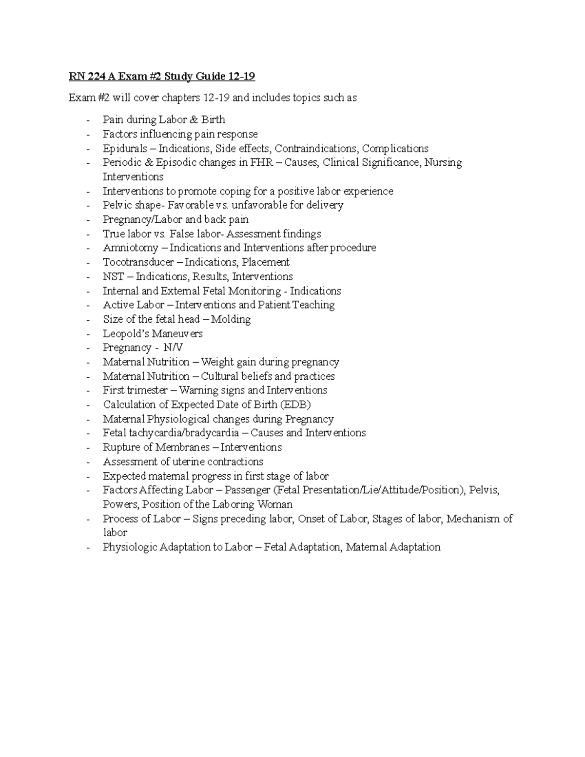 RN 224 A Exam 2 Study Guide- AP 3 - RN 224 A Exam #2 Study Guide 12 ...