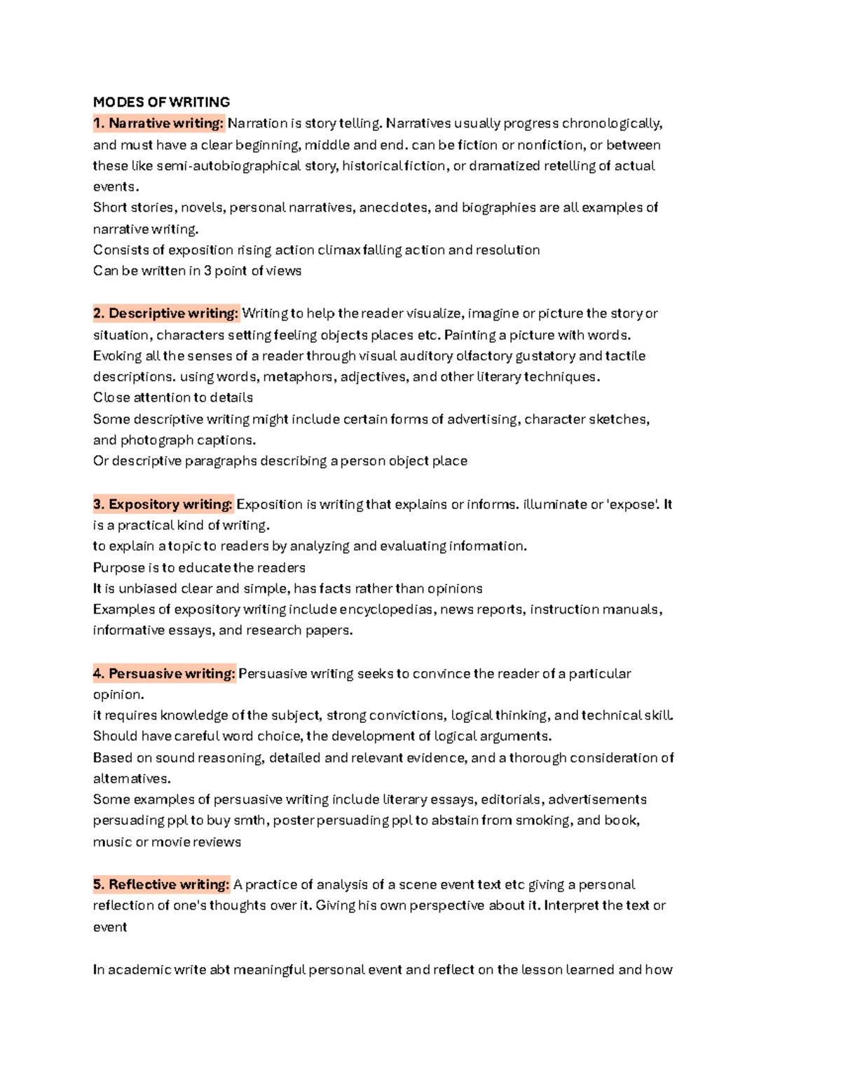 Modes of Writing: A Comprehensive Guide to Creative Writing - Studocu