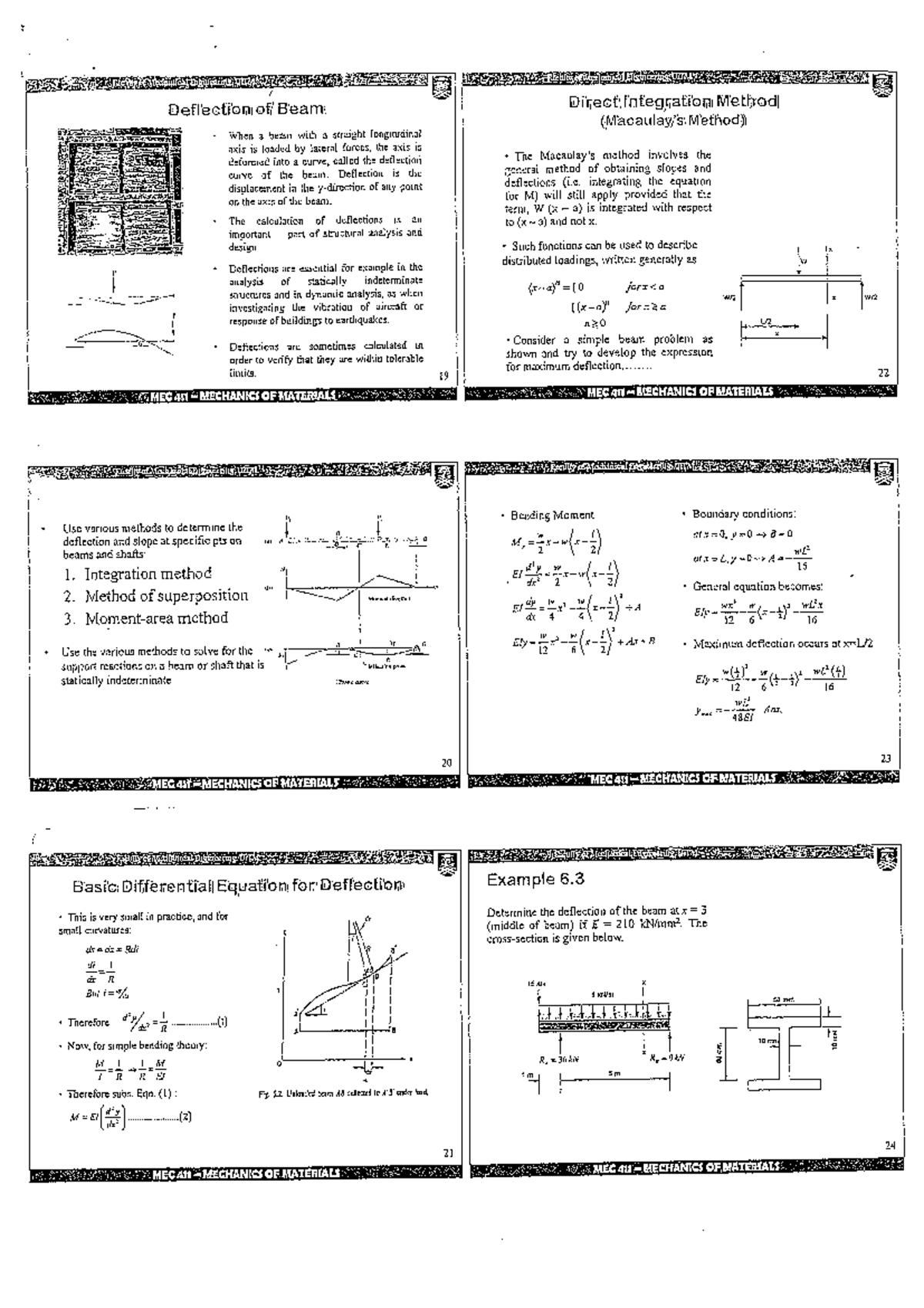 Deflection of Beams: Direct Integration Method in MEC 411 Mechanics ...