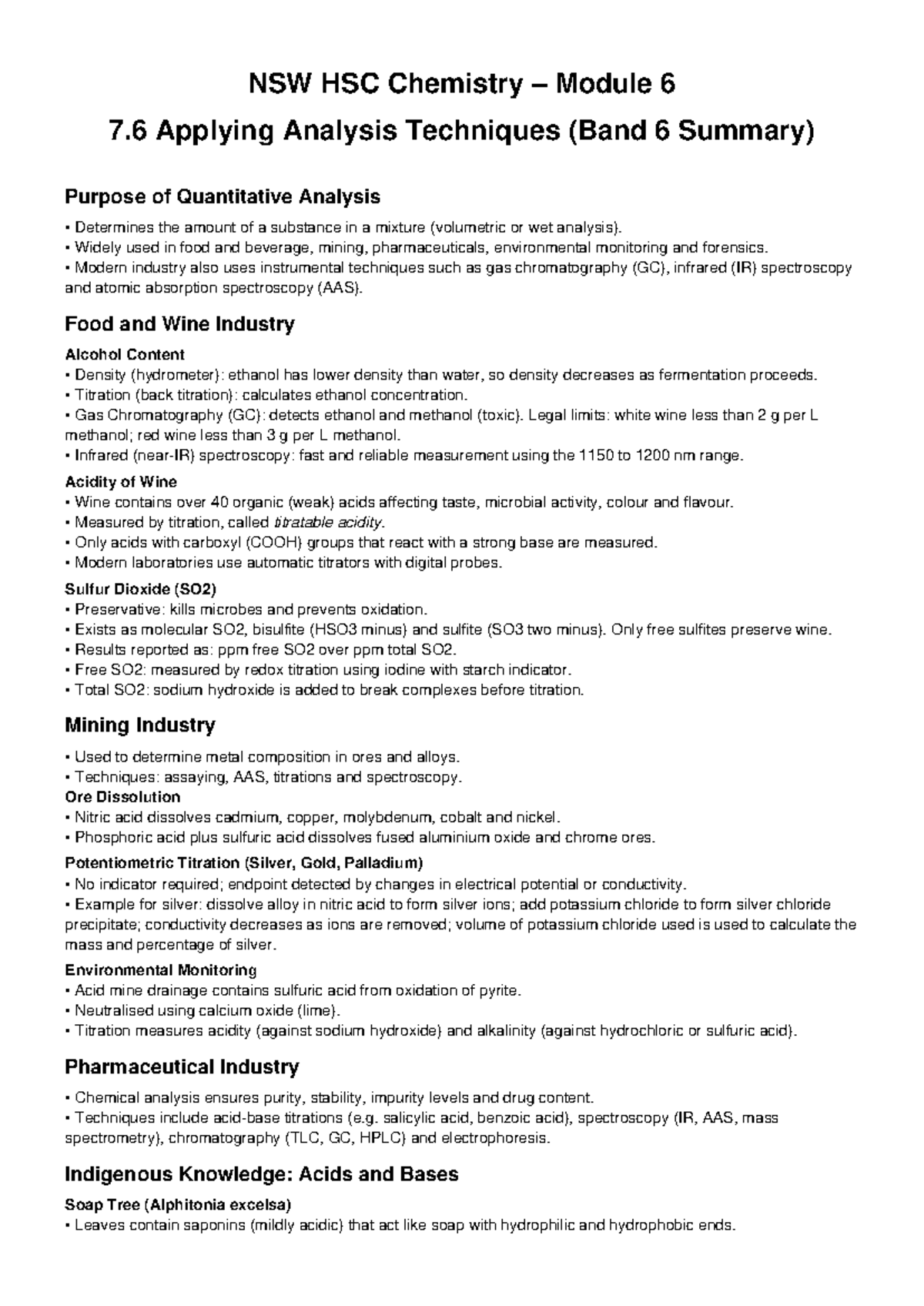 HSC Chemistry Module 6: Applying Analysis Techniques (Band 6 Summary ...