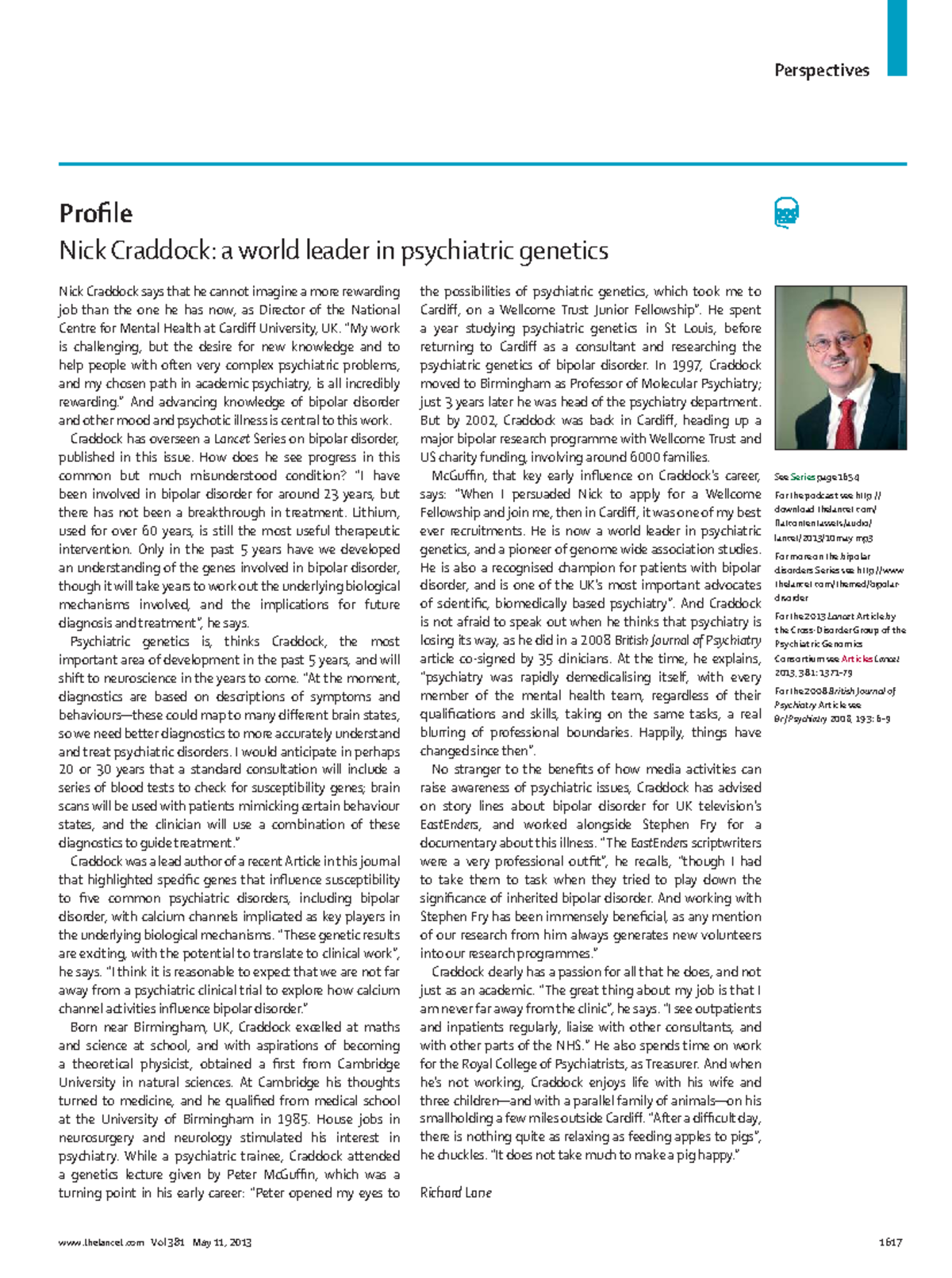Nick Craddock a world leader in psychiatric genet - Perspectives ...